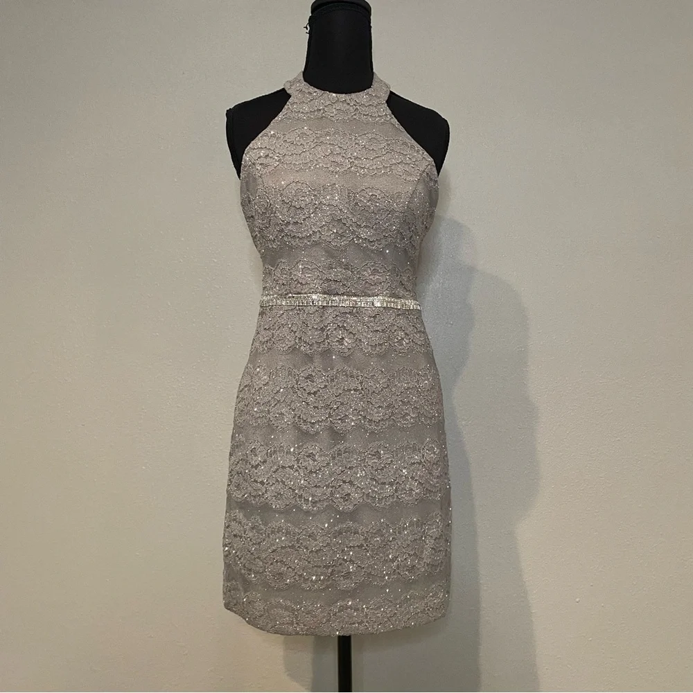 party city silver dress Silver Sequin Plunge V Backless Mini Party Dress  Dreamdressy
